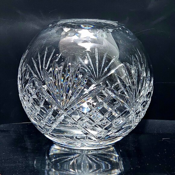 Hand Cut Lead Crystal Rose Bowl 6.5" large centerpiece vase Czech luxury home de - Picture 1 of 7